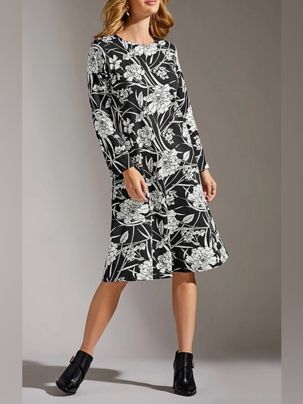 bryn Walker Black and White Floral A-Line Skirt Dress